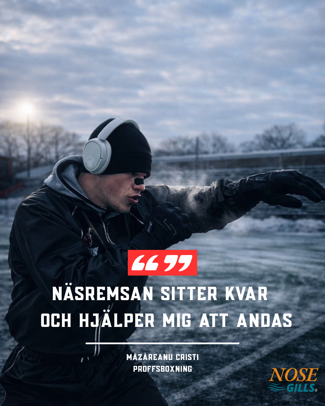 Boxare som tränar utomhus med Nose Gills näsremsa för bättre andning under träning